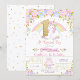Primeiro aniversario Unicorn Convite Floral Arco-Í