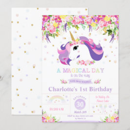Primeiro aniversario Unicorn Convite Floral Arco-Í