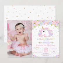 Primeiro aniversario Unicorn Convite Floral Arco-Í