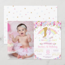 Primeiro aniversario Unicorn Convite Floral Arco-Í