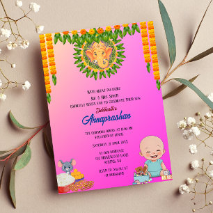 Primeiro Arroz "Annaprashan" Convite Indiano