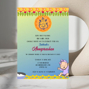 Primeiro Arroz "Annaprashan" Convite Indiano