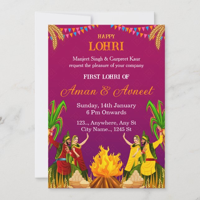 Primeiro Cartão de Convite de Celebração de Lohri (Frente)