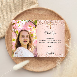 Primeiro cartões de agradecimentos de foto rosa de