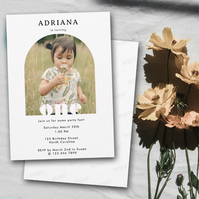 Primeiro Convite de Aniversário 1rua Um Rapaz Foto (First Birthday Invitation 1st One Photo Boy Girl)