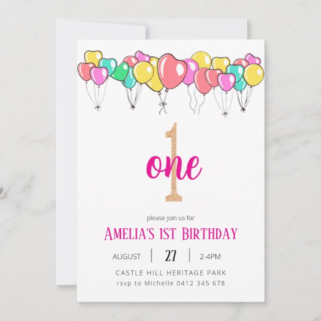 Primeiro Convite de Aniversário, Arco-Íris Pastel  (Frente)