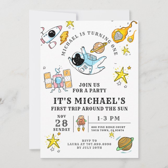 Primeiro Convite de aniversário Astronauta (Frente)
