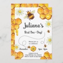 Primeiro Convite de aniversário de Bee Day