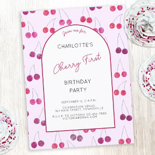 Primeiro Convite de aniversário de Cherry Pink