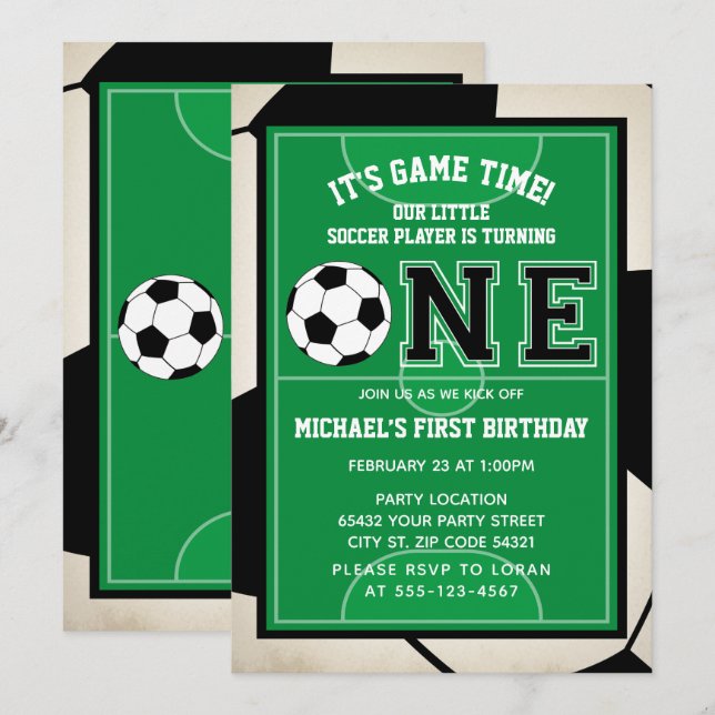 Primeiro Convite de aniversário de futebol (Frente/Verso)