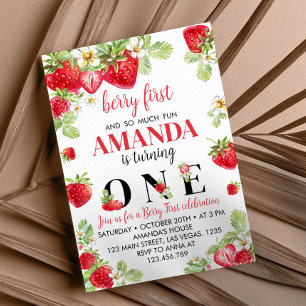 Primeiro Convite de Aniversário de Morango