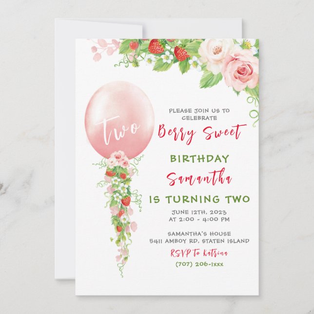 Primeiro Convite de Aniversário de Morango (Frente)