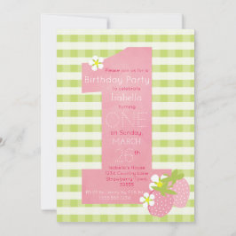 Primeiro Convite de aniversário de Morango Rosa