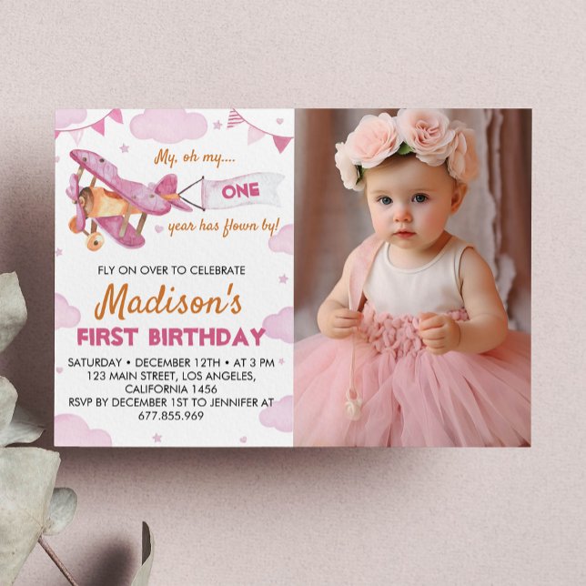 Primeiro Convite de Aniversário do Avião Vintage (Criador carregado)