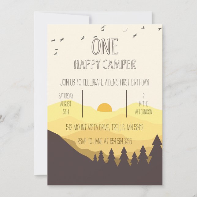 PRIMEIRO Convite de Aniversário do Camper Feliz (Frente)