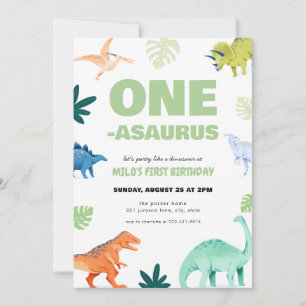Primeiro Convite de Aniversário do Dinossauro One-