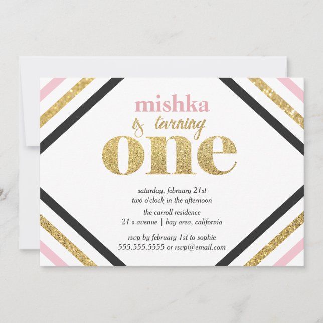 Primeiro Convite de Aniversário do Glitter Dourado (Frente)