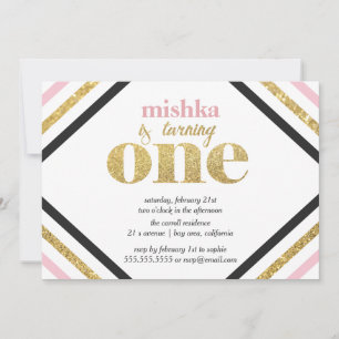 Primeiro Convite De Aniversário Do Glitter Dourado