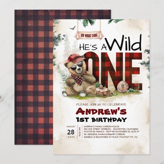 Primeiro Convite de aniversário do Urso de Lumberj (Frente/Verso)