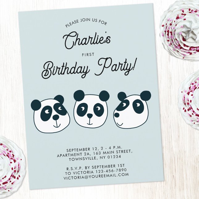 Primeiro Convite de aniversário do Urso de Panda G (Cute panda bear animal themed personalized first birthday party invitation)