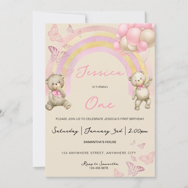 Primeiro Convite de aniversário do Urso de Teddy (Frente)