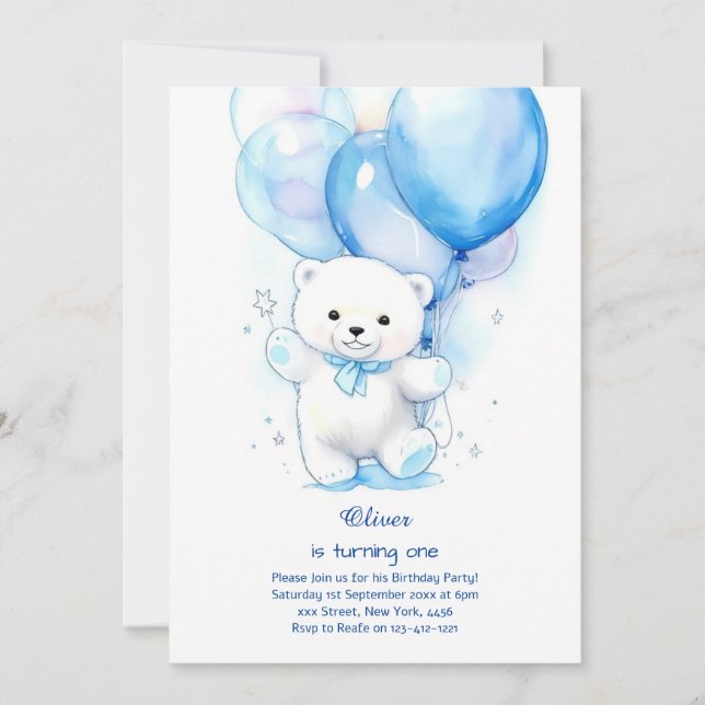 Primeiro Convite de Aniversário do Urso Polar (Frente)