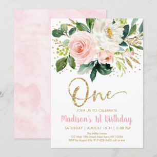 Primeiro Convite De Aniversário Dourado Rosa