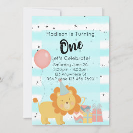 Primeiro Convite de aniversário - Leão Teal