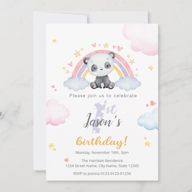 Primeiro Convite de Aniversário - Panda Bonita com (Frente)
