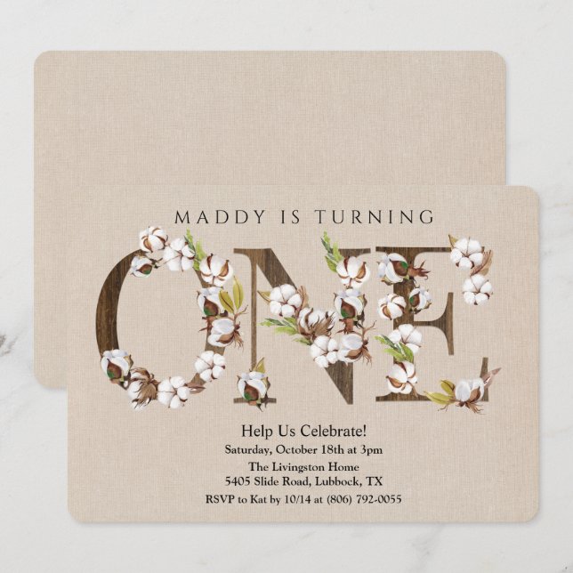 Primeiro Convite de Aniversário para Alphabet Cott (Frente/Verso)