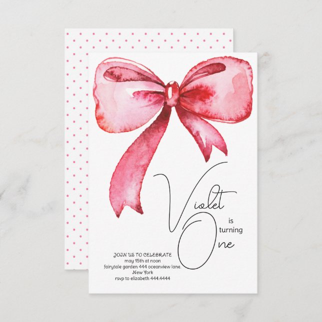 Primeiro Convite de Aniversário para Arco Rosa (Frente/Verso)