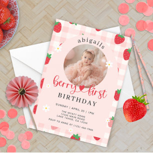 Primeiro Convite de Aniversário para Berry Rosa e