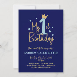 Primeiro convite de aniversário para meninos azul