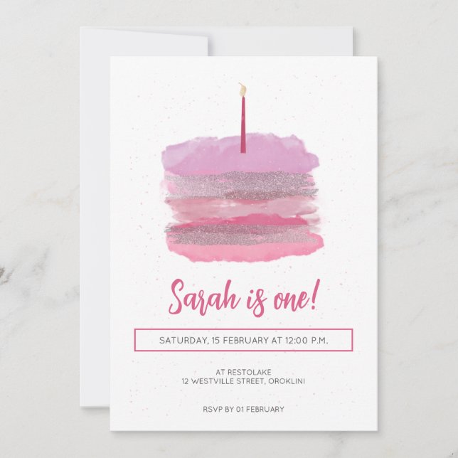 Primeiro Convite de Aniversário Rosa bonito (Frente)