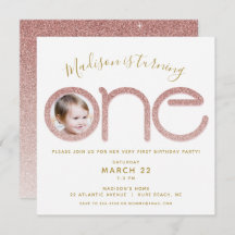 Primeiro Convite de Fotografia Glitter Dourada de