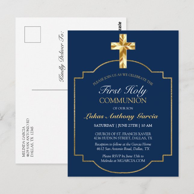 Primeiro Convite Elegante Dourado Cross Burgundy d (Frente/Verso)