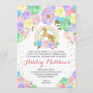 Primeiro Convite Floral do Rainbow Unicorn,