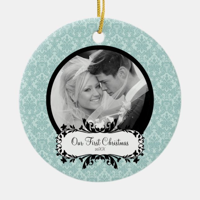 Primeiro damasco do azul do ornamento da foto do (Frente)