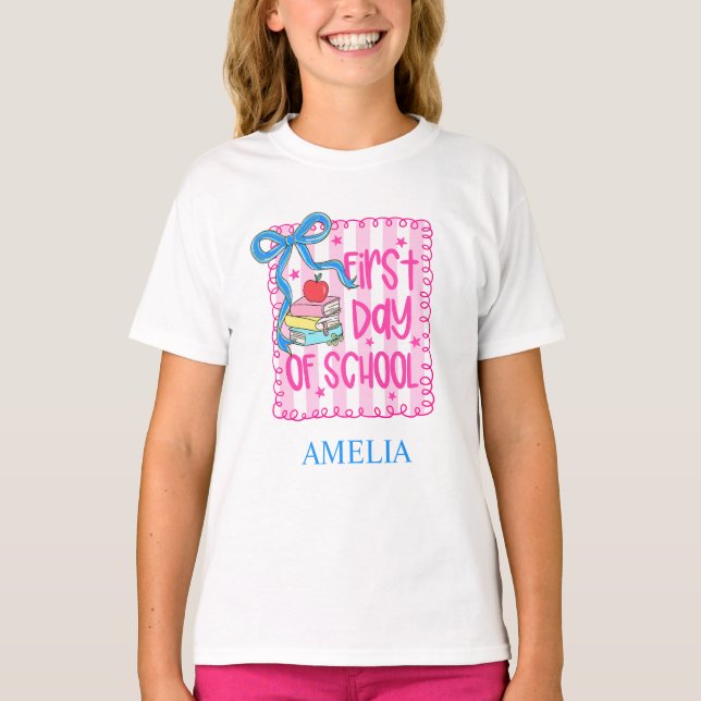 Primeiro Dia Personalizado Rosa de Camisa Escolar (Frente)