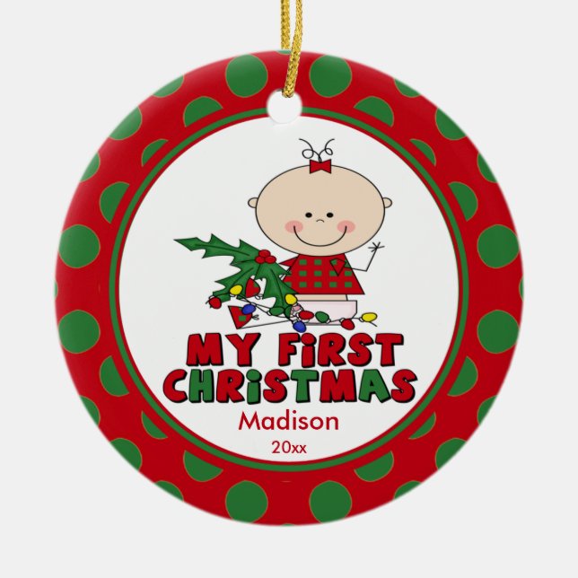 Primeiro Enfeite de Natal da Bebê Menina em Forma  (Frente)