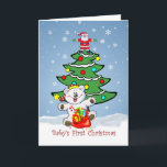 Primeiro Natal com árvore, papai noel, cartão do<br><div class="desc">Para Natal de um bebê especial o ø.  Dentro de - você pode mudar a pia batismal,  cor,  tamanho ou pôr sua própria mensagem.</div>