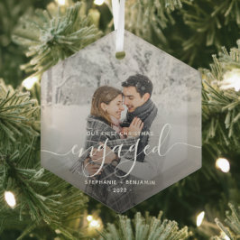 Primeiro Natal de Noivado Foto Personalizada Branc