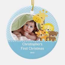 Primeiro Natal do Bebê Enfeite de Foto Girafa