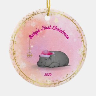 Primeiro Natal do Bebê - Enfeite de Hipopótamo de 