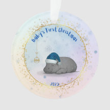 Primeiro Natal do Bebê Enfeite de Natal de Hipopót