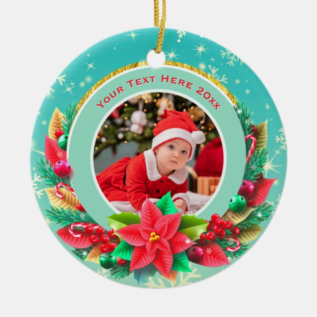 Primeiro Natal do Bebê Enfeite Personalizado com N (Frente)