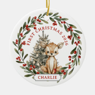 Primeiro Natal do Bebê Ornamento de Cerâmica em Cí