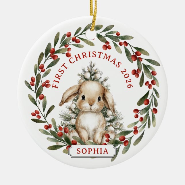Primeiro Natal do Bebê Ornamento de Cerâmica em Cí (Frente)