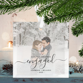 Primeiro Natal noivo Foto Personalizada Cinza Scri