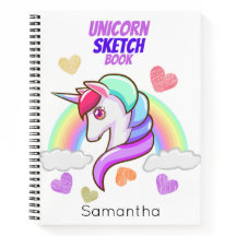 Primeiro Nome Cute Rainbow Hearts Unicorn Sketch